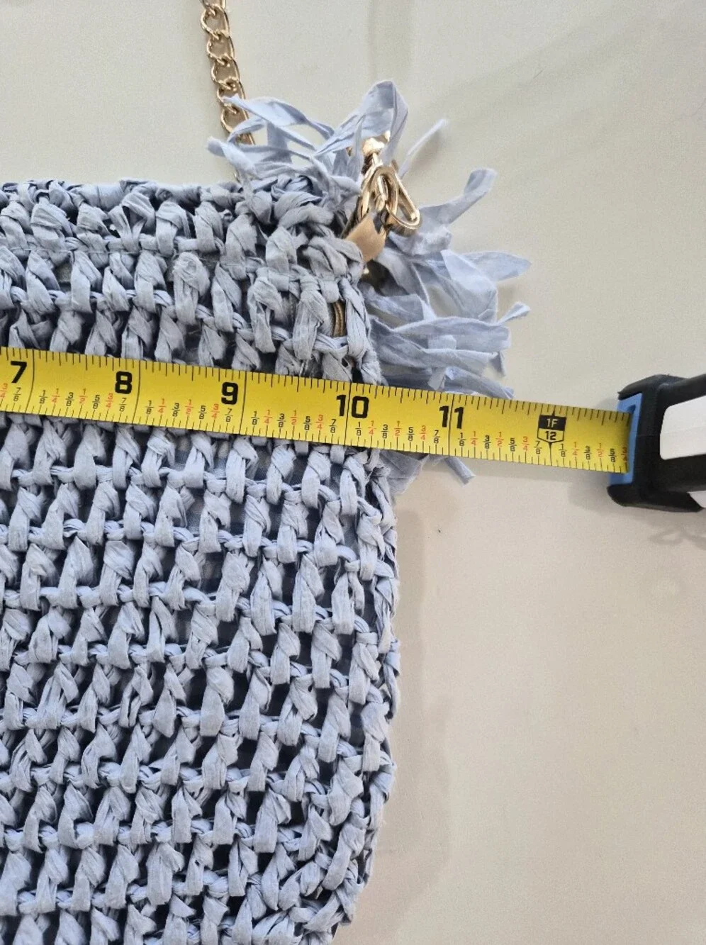 Lisi Lerch Blue Crocheted Raffia Fringe Crossbody Bag